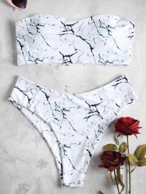 Marble Print Plus Size Bandeau Bikini