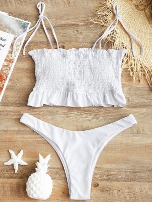 Self-tie Smocked High Cut Bikini Set