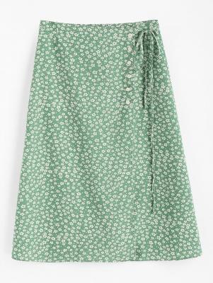 Tiny Floral Buttoned Wrap Skirt