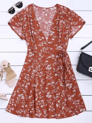 Floral Print Self Tie Wrap Dress