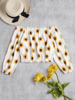 Off The Shoulder Sunflower Print Top