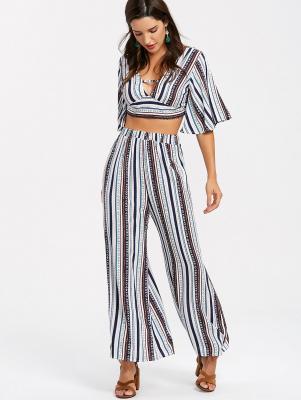 Striped Palazzo Pants Two Piece Set