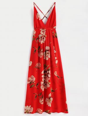 Slit Floral Criss Cross Maxi Dress