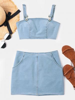 Crop Sleeveless Denim Skirt Set