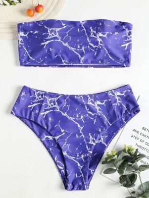 Marble Print High Waisted Bandeau Bikini Set