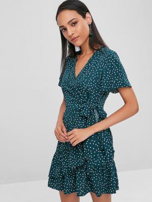 Faux Wrap Polka Dot Mini Tea Dress