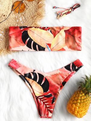 Bandeau Leaf Print Bralette Bikini Set