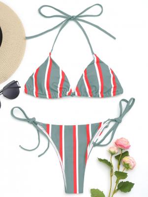 Halter Striped String Bikini Set