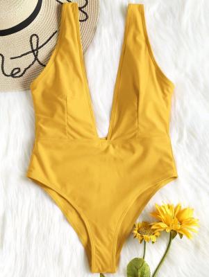 High Cut Plunge Neck Swimsuit