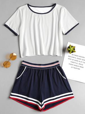 Ringer Tee and Elastic Shorts Two Piece Set