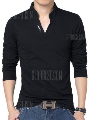 Male Slim Fitting Cotton V-neck Casual Long Sleeve T-shirt