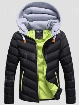 SANVIK Zipper Contrast Detachable Hood Quilted Down Jacket