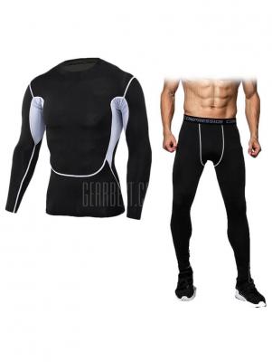 Male Splicing T-shirt Compression Pants Fitness Training Suit