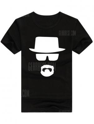 Male Slim Fitting Eyeglasses Hat Pattern Short Sleeve T-shirt