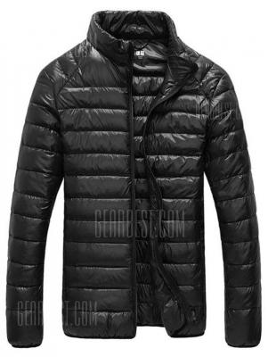 Glazed Zipper Front Stand-up Collar Quilted Jacket