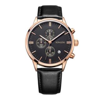 SONGDU Moda Luxo Luminoso Homens Couro Relógios Casuais Relógio De Quartzo Chrono 30M Water-Proof Wristwatch Negócios + Caixa