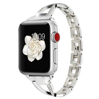Huishang for Apple Watch Accessories, Women Jewelry Bangle Metal Stainless Steel Adjustable Bracelet with Rhinestone 38MM 40MM Editions Wristband for Apple Watch (Metal Silver 38mm/40mm)