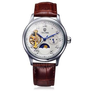 Tevise 8466 Tourbillon Design Leather Band Men Automatic Mechanical Watch