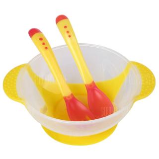 3pcs Bright Color Babies Bowl with Suction Cup Assist Temperature Sensing Spoon
