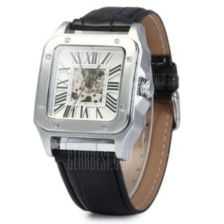 Automatic Mechanical Hollow-out Watch with Leather Band for Men