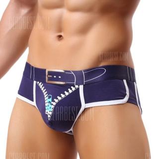 Men Sexy Cotton Zipper Printed Low-waist Swimming Briefs