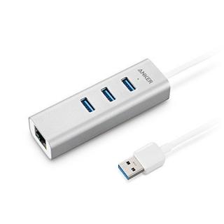 Anker 3-Port USB 3.0 Aluminum Portable Data Hub with Gigabit Ethernet Port Network Adapter for Mac, PC, USB Flash Drives and Other Devices