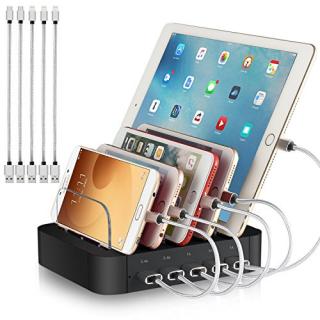 Charging Station for Multiple Devices - 5 Port Cell Phone USB Charger Hub - Quick Charge Multi Phones, Tablet, iPhone, ipad, Kindle and Other Electronic Device Simultaneously