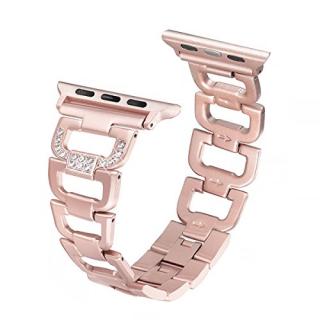 Secbolt Bling Band Compatible Apple Watch Band 38mm 40mm iWatch Series 4, Series 3, Series 2, Series 1, Diamond Rhinestone Stainless Steel Metal Wristband Strap, Rose Gold