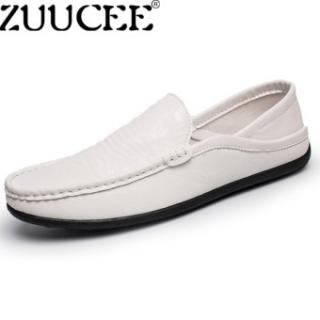 Zuucee Modis Pria Mengemudi Sepatu Kasual Loafer Sepatu Datar (Putih)-Internasional