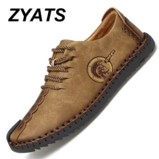 ZYATS Kulit Men's Flats Sepatu Moccasin Casual Loafers Besar Ukuran 38-46 Khaki