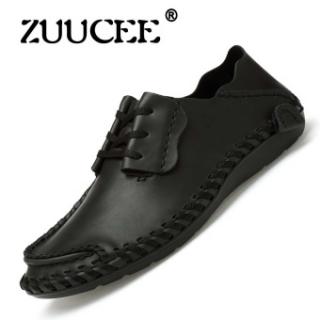 ZUUCEE Fashion Mens Casual Sepatu Cowhide Mengemudi Pria Flat Shoes (hitam)-Intl