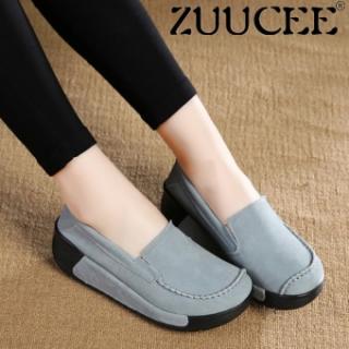 ZUUCEE Gaya Inggris Wedges Sepatu Single Pantofel Sepatu Tebal Highten Sepatu (grey)-Intl