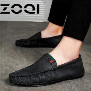 ZOQI Pria Flats Casual Nyaman Mengemudi Sepatu Kulit Asli Loafers untuk Sepatu Pria Moccasin Musim Panas Pria Alas Kaki (hitam) -Intl