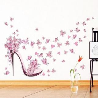 Kreatif High Heels Sepatu Butterfly Home Decor Kamar Tidur Stiker Dinding Ruang Tamu Decals Mural Poster Seni-Intl
