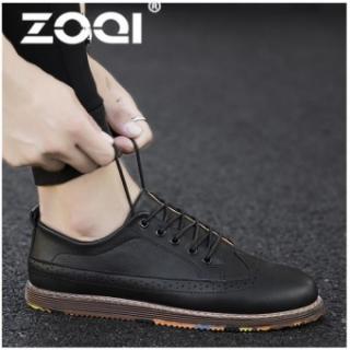 ZOQI Asli Kulit Brogue Bisnis Formal Sepatu Pria Berpakaian Kantor Klasik Pernikahan Sepatu Kasual Oxford Italia (Hitam) -Intl