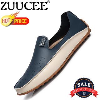 ZUUCEE Pria Kasual Bernapas Sepatu Hollow Out Sepatu Kulit Pantofel Sepatu (biru)-Intl