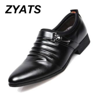 ZYATS Pria Baru Bisnis Kulit Sepatu Bernapas Fashion Formal Sepatu Ukuran Besar 38-48 Hitam