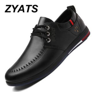 "ZYATS Pria Sepatu Kulit Mode Pria Mengemudi Her Datar, Lace-up Loafers Cahaya"