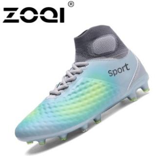 ZOQI High Cut Football Sepatu Long Spike Pelatihan Sepak Bola Sepatu Sepak Bola Cleat (Grey)-Intl