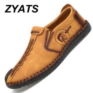 ZYATS Kulit Men's Flats Sepatu Moccasin Casual Loafers Slip-On Besar Ukuran 38-46 Kuning