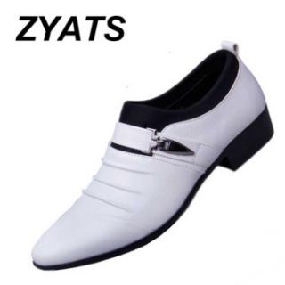 ZYATS Pria Baru Bisnis Kulit Sepatu Bernapas Fashion Formal Sepatu Ukuran Besar 38-48 Putih