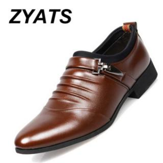 ZYATS Pria Baru Bisnis Kulit Sepatu Bernapas Fashion Formal Sepatu Ukuran Besar 38-48 Brown