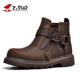 Z. SUO Wanita Fashion Straps Boots Kulit Sapi Sepatu (Coklat Tua)-Intl