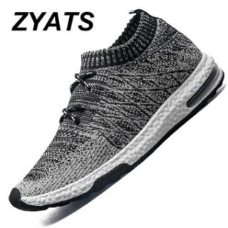 ZYATS Pria LACE UP Menjalankan Sepatu untuk Outdoor Sport Air Mesh Bernapas Sneakers Super Light Redaman Air Sepatu Hitam