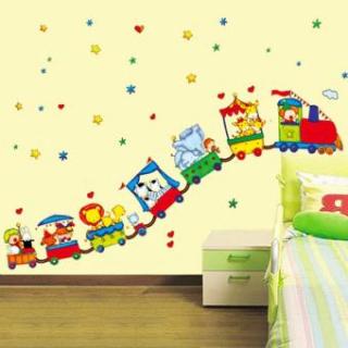 Lucu Hewan Kereta Gajah Kelinci Stiker Kamar Anak Ruang Keluarga Dinding Wallpaper Kamar Tidur Hadiah untuk Anak-Intl