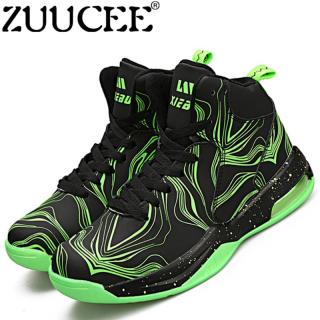 ZUUCEE Fashion Wanita Olahraga Luar Ruangan Sepatu Basket Pecinta Running High-top (Hitam Hijau)-Intl