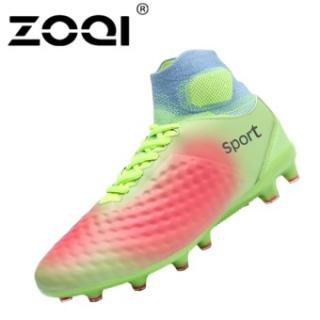 ZOQI High Cut Football Sepatu Long Spike Pelatihan Sepak Bola Sepatu Sepak Bola Cleat (Hijau)-Intl