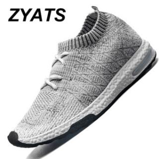 ZYATS Pria LACE UP Menjalankan Sepatu untuk Outdoor Sport Air Mesh Bernapas Sneakers Super Light Redaman Air Sepatu Abu-abu