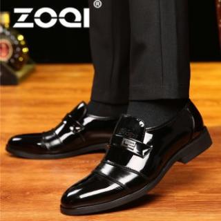 ZOQI Pria Dress Bahasa Italia Sepatu Kulit Fashion Pria Kulit Moccasin Glitter Formal Pria Sepatu Round Toe Sepatu untuk Pria-Intl