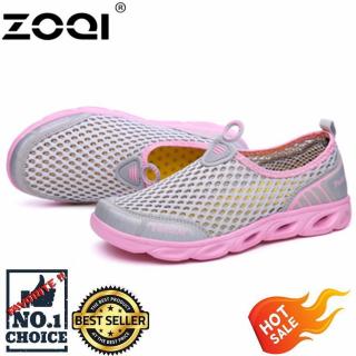 Zoqi Pria dan Wanita Fashion Mesh Ringan dan Dapat Bersirkulasi Sport Sepatu Sepatu Air (Merah Muda)-Intl